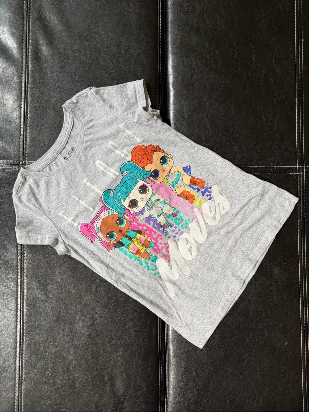 L.O.L. Surprise! - Girl’s Gray Tee with Pink, Teal, Orange Doll Graphics